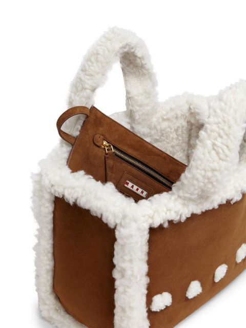 Marni shearling-trim tote bag - Brown