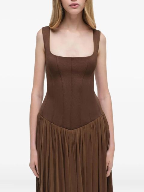 Simkhai corset-bodice pleated midi day dress - Brown