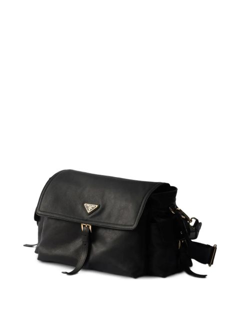 Prada logo leather shoulder bag - Black