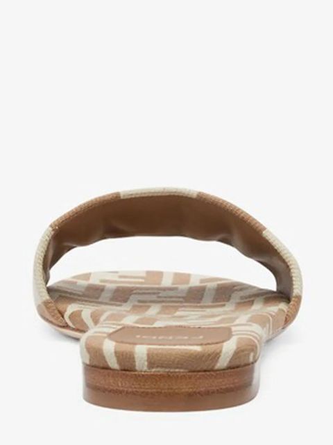 FENDI Signature Beige fabric slides - Neutrals