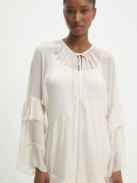 Answear.LAB sukienka z jedwabiem kolor beżowy maxi rozkloszowana