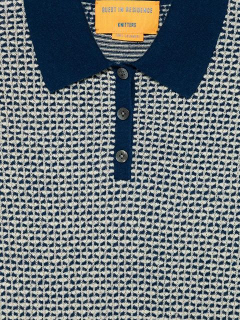 Guest In Residence Pique L/S waffle knit polo shirt - Blue