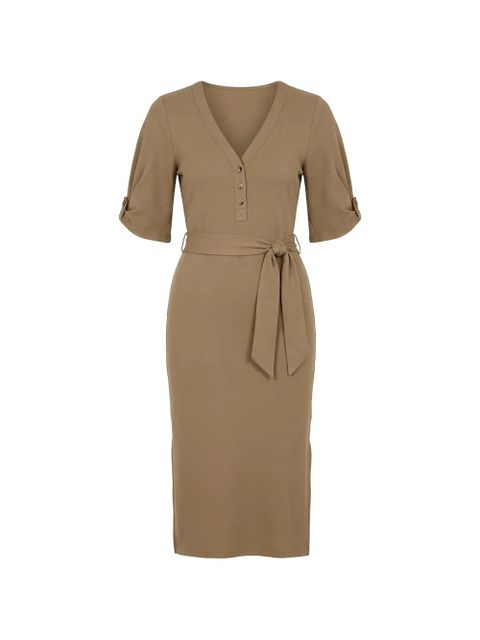 Lauren Ralph Lauren puff-sleeve belted dress - Neutrals - zdjęcie produktu nr 1