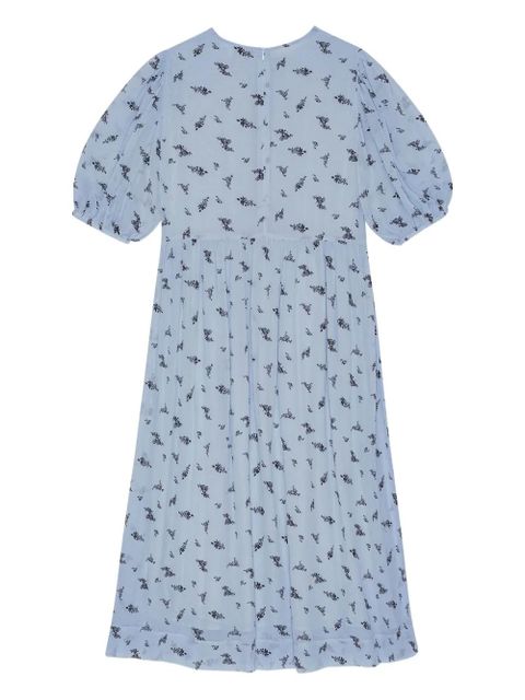 GANNI puffed-sleeve floral dress - Blue