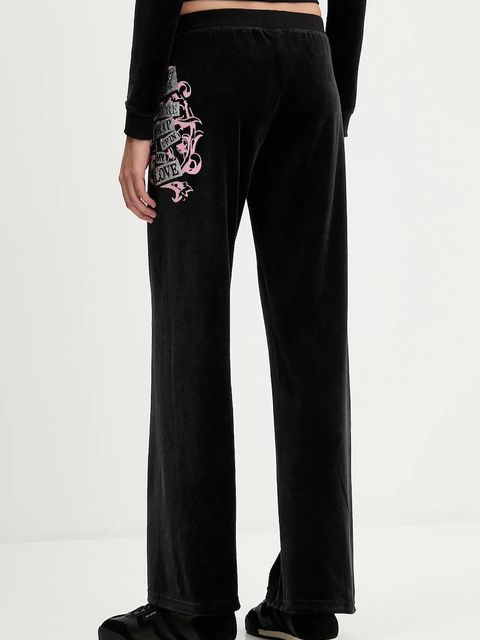 Juicy Couture spodnie dresowe welurowe Wrap You Up damskie kolor czarny z nadrukiem JCNBJ126452
