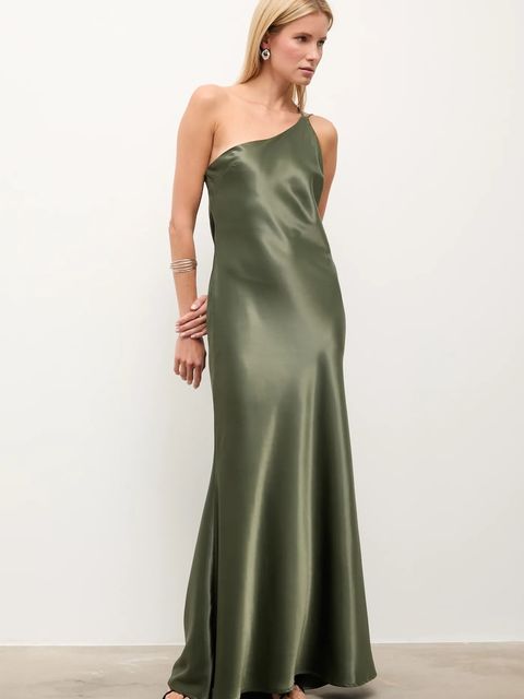 Answear.LAB sukienka kolor zielony maxi rozkloszowana