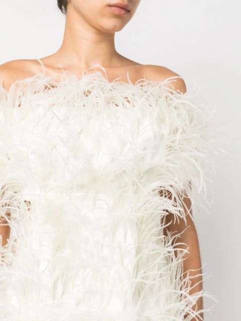 Cult Gaia feather-detailing off-shoulder dress - Neutrals