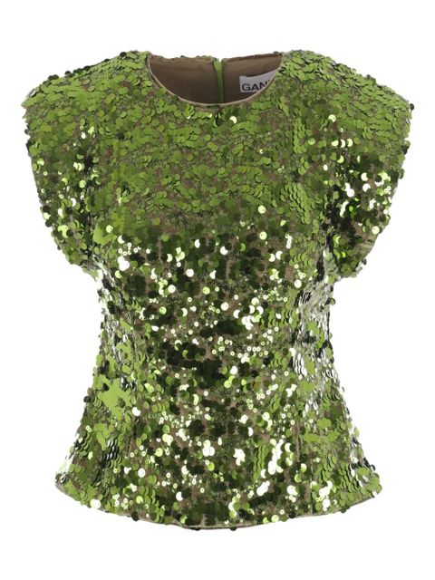 GANNI sequin-embellished T-shirt - Green - zdjęcie produktu nr 1