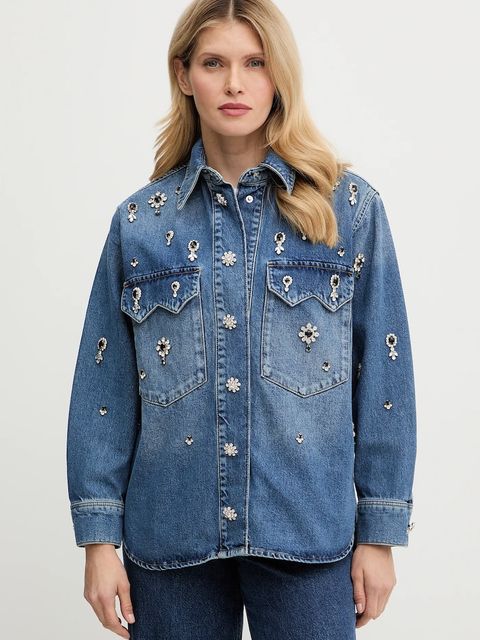 AllSaints koszula jeansowa damska kolor granatowy regular z kołnierzykiem klasycznym W121PD - zdjęcie produktu nr 1