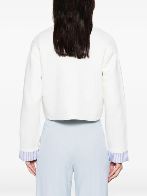 SANDRO polo-collar striped-cuff cardigan - Neutrals