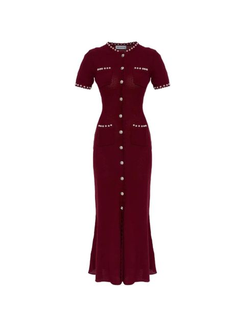 Self-Portrait button embellished midi dress - Red - zdjęcie produktu nr 1