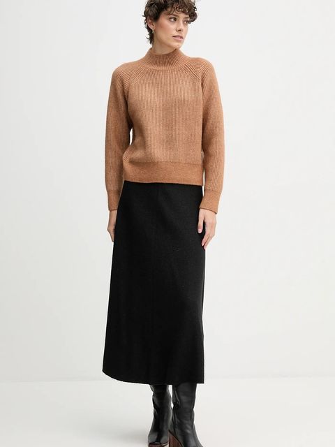 Calvin Klein Jeans sweter z domieszką wełny damski kolor brązowy z półgolfem LV044D372G