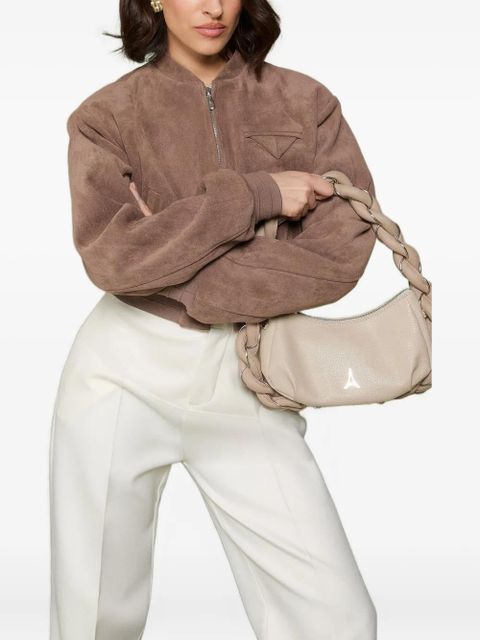 Manière De Voir Monique wide-shoulder suede bomber jacket - Brown