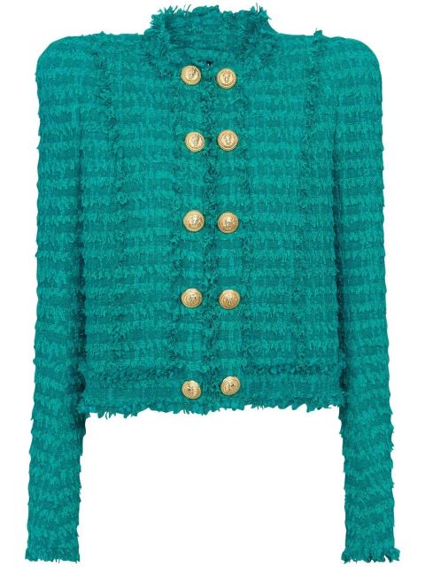 Balmain buttoned tweed jacket - Green