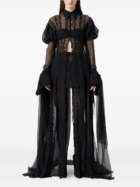 Blumarine lace-panelled puff-sleeve top - Black