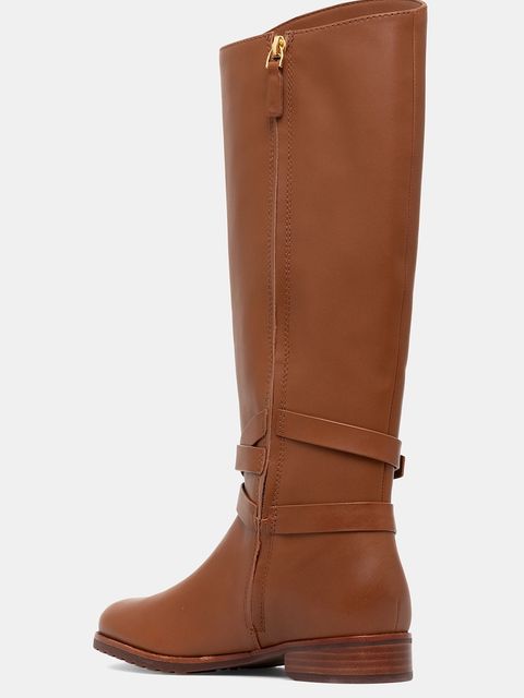 Lauren Ralph Lauren kozaki skórzane Collins Tll damskie kolor brązowy na płaskim obcasie 802974384001