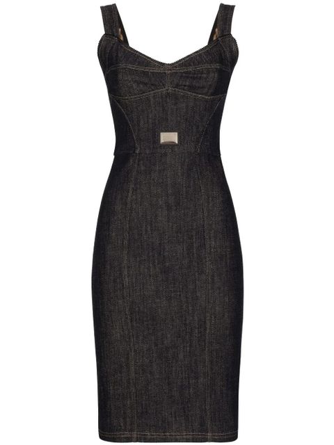 Dolce & Gabbana logo-plaque midi denim dress - Black - zdjęcie produktu nr 1