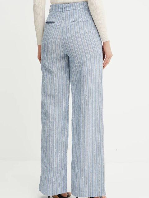 Fracomina spodnie z domieszką lnu damskie kolor niebieski szerokie high waist FS25SV3008W402Q6