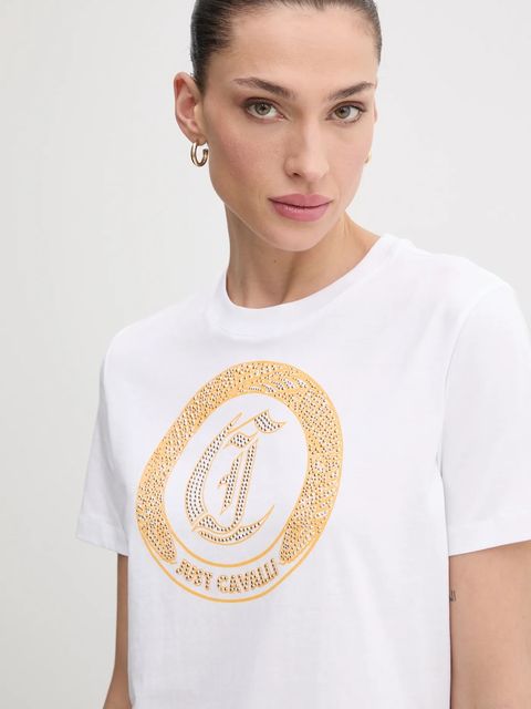 Just Cavalli t-shirt bawełniany damski kolor biały 78PAHE13 CJ110