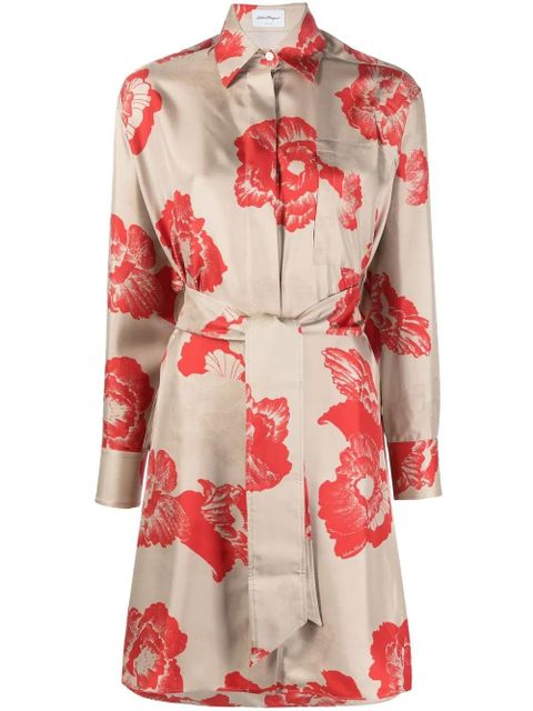 Ferragamo floral print belted shirt dress - Neutrals - zdjęcie produktu nr 1