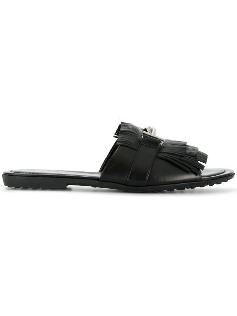 Tod's Double T fringed slides - Black - zdjęcie produktu nr 1