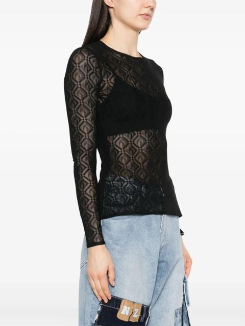 Marine Serre Moon Diamant-jacquard top - Black