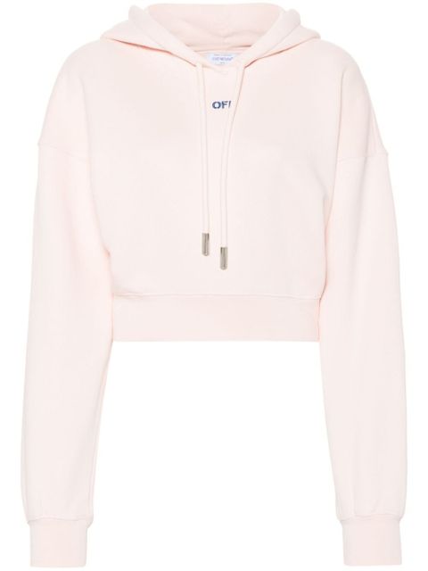 Off-White floral-embroidered cropped hoodie - Pink