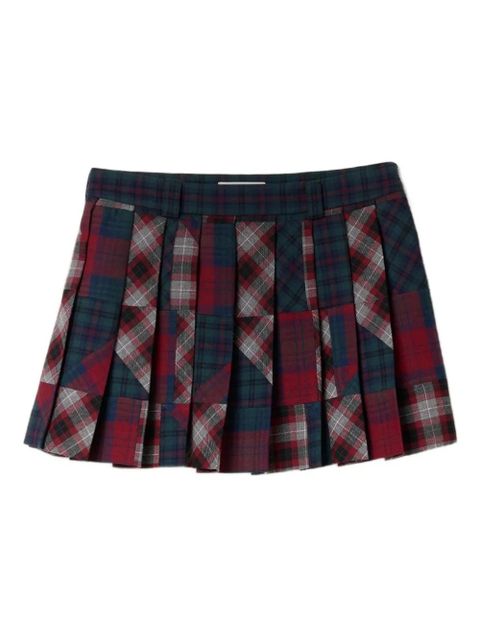 Miu Miu pleated plaid patchwork mini skirt - Red - zdjęcie produktu nr 1
