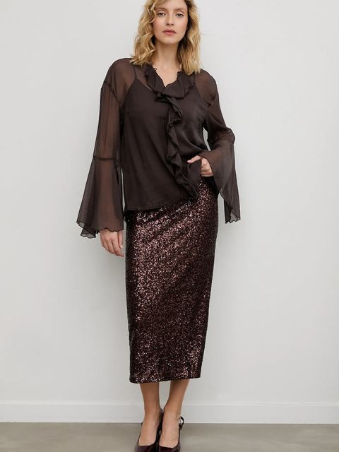 Answear.LAB spódnica kolor brązowy midi ołówkowa - zdjęcie produktu nr 2