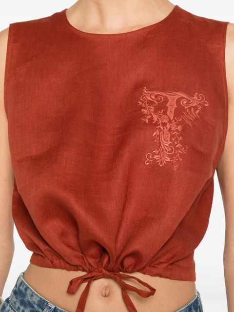TWINSET sleeveless embroidered crop top - Brown