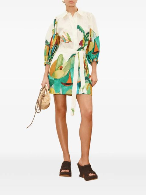 ALEMAIS Mokshini puff-sleeve printed mini dress - Neutrals - zdjęcie produktu nr 2