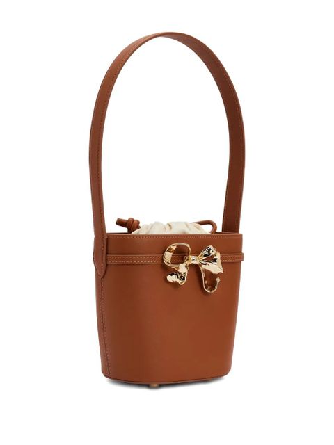 Self-Portrait bow-embellished bucket bag - Brown