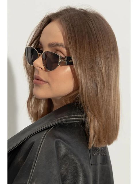 Chloé Eyewear logo-engraved oval-lens sunglasses - Black - zdjęcie produktu nr 2