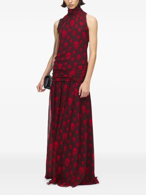 Alexander McQueen Skull-print high-neck maxi dress - Red - zdjęcie produktu nr 2