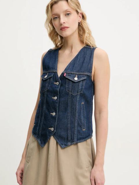 Levi's kamizelka jeansowa LOOSE VEST H125 kolor granatowy jednorzędowa 001T9