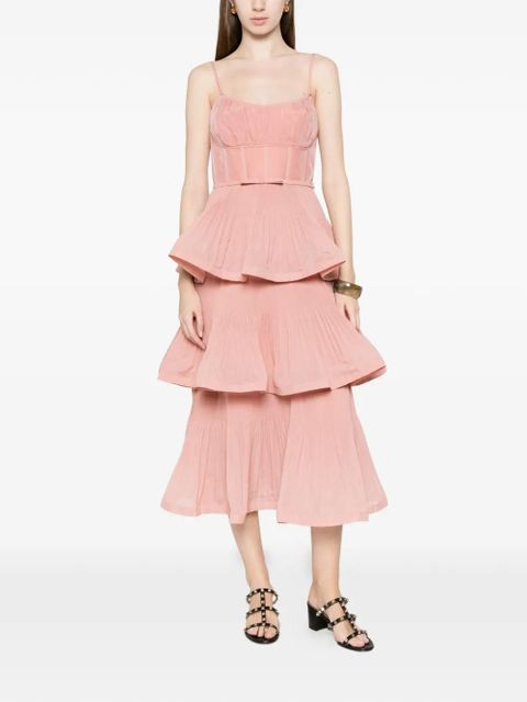 ZIMMERMANN tiered pleated midi dress - Pink - zdjęcie produktu nr 2