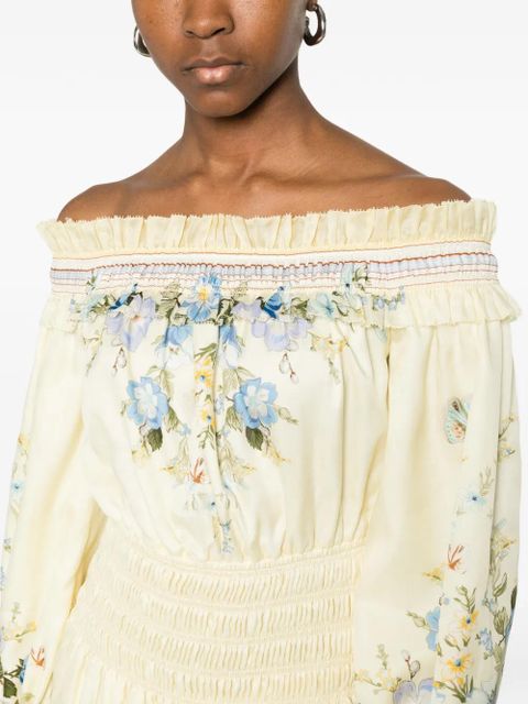 Self-Portrait off-shoulder floral mini dress - Yellow