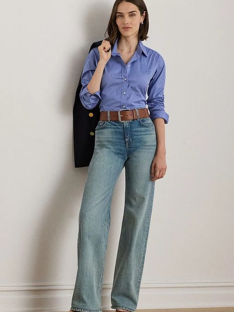 Lauren Ralph Lauren koszula bawełniana damska kolor niebieski relaxed z kołnierzykiem klasycznym 200979855