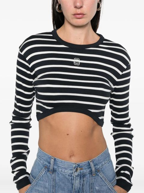 SANDRO striped embroidered cotton T-shirt - Blue