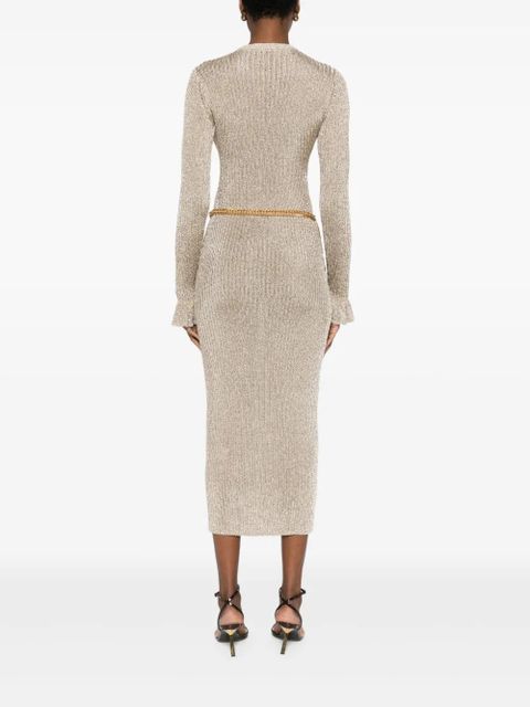Self-Portrait ribbed midi dress - Gold