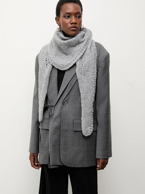 Answear.LAB szalik z wełną damski kolor szary gładki - zdjęcie produktu nr 1