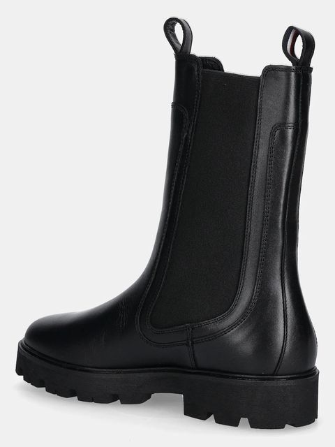 Tommy Hilfiger sztyblety skórzane TH LTHR MID CHELSEA damskie kolor czarny na płaskim obcasie FW0FW08770