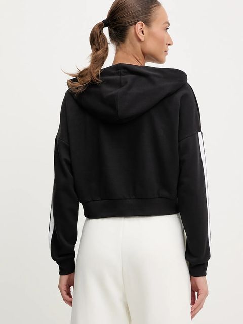 adidas bluza Essentials 3-Stripes damska kolor czarny z kapturem z aplikacją JN1956