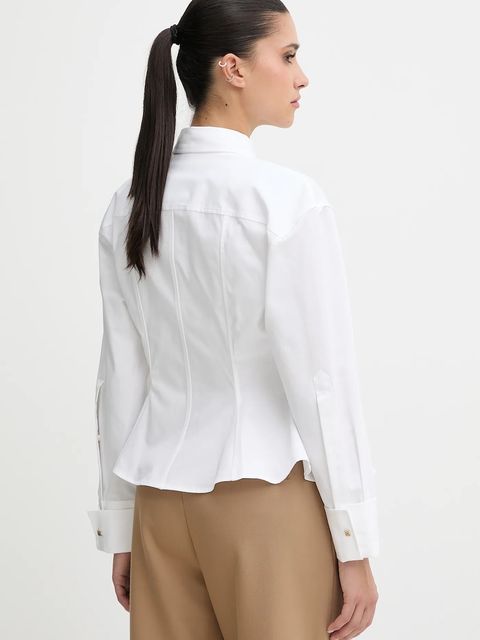HUGO koszula bawełniana damska kolor biały slim z kołnierzykiem klasycznym 50552863
