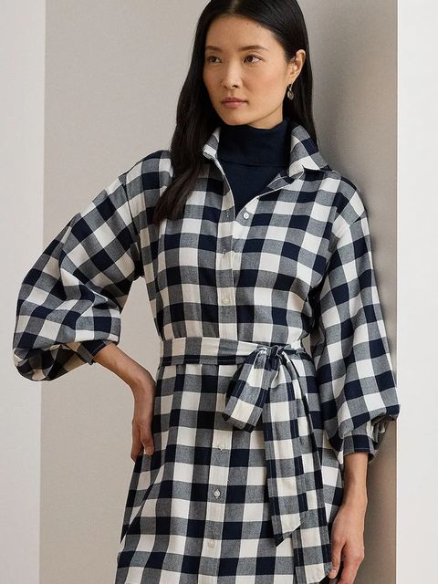 Lauren Ralph Lauren sukienka bawełniana kolor granatowy midi prosta 200P03519