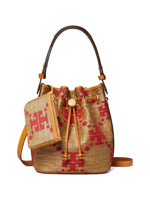 Tory Burch T Monogram straw bucket bag - Neutrals