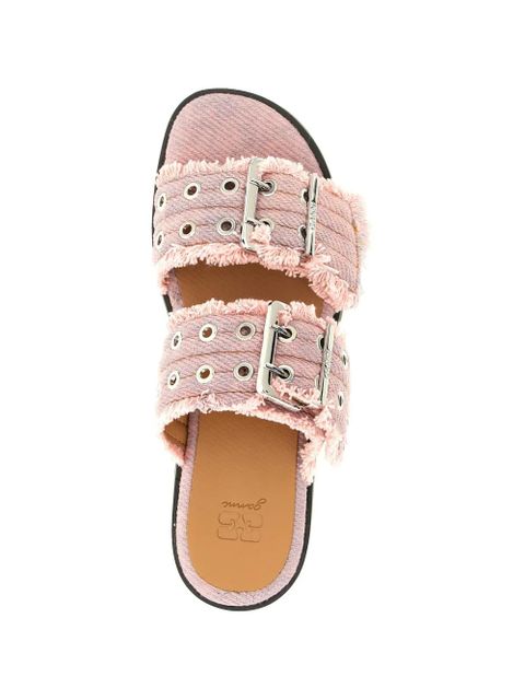GANNI buckle-fastening fringed-trim sandals - Pink
