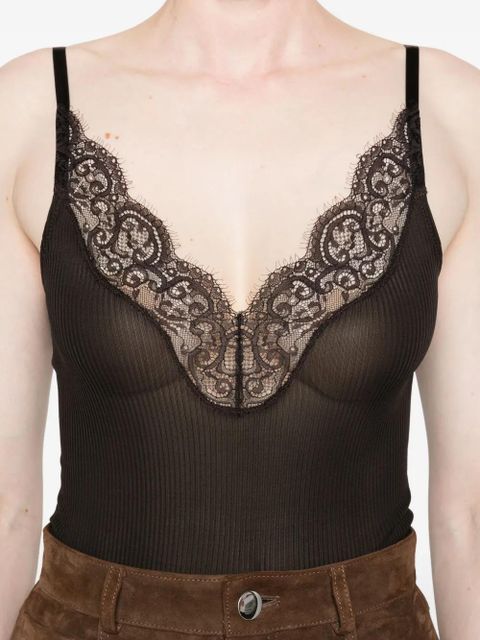 Saint Laurent lace-trim ribbed top - Black