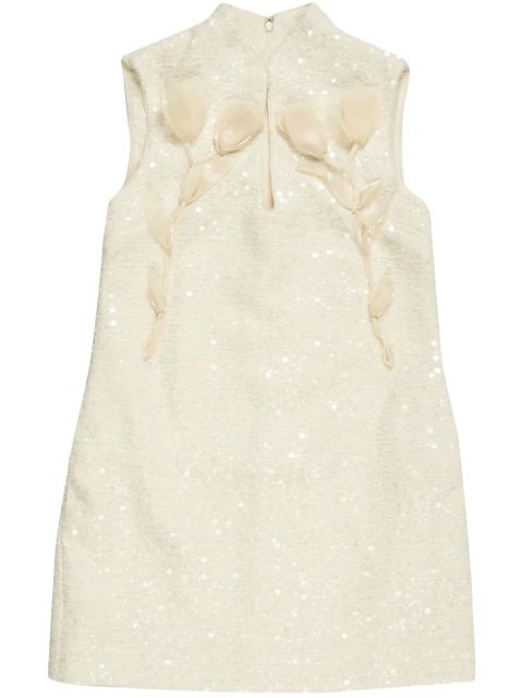 Self-Portrait bouclé flower-motif mini dress - Neutrals - zdjęcie produktu nr 1