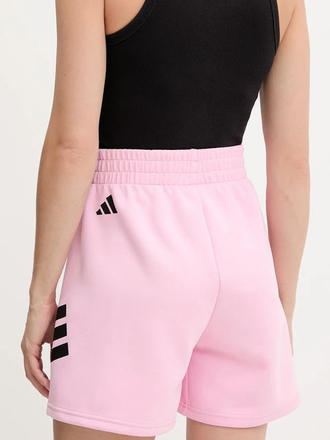 adidas szorty Future Icons 3-Stripes damskie kolor różowy z nadrukiem high waist JC5444 - zdjęcie produktu nr 2